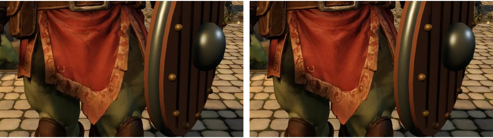 Gorak's tunic hem up close at 1024 pixels (left) and 2048 (right)