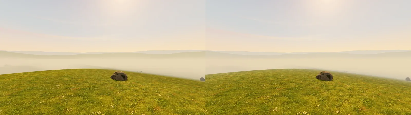 The Low moor before and after the eased haze: the crest's line against the white is softer on the right