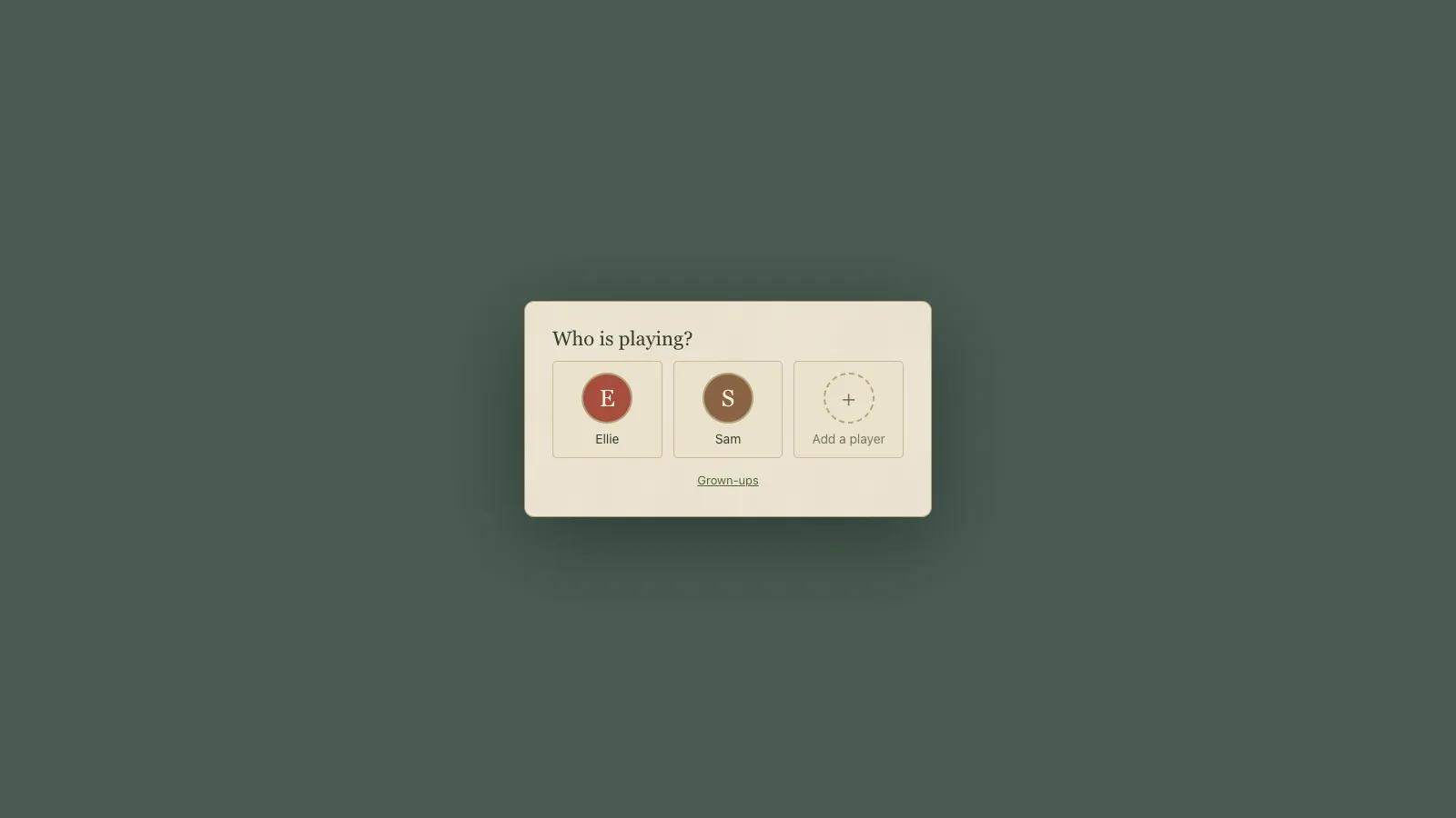 The Who is playing? picker with two profiles and Add a player
