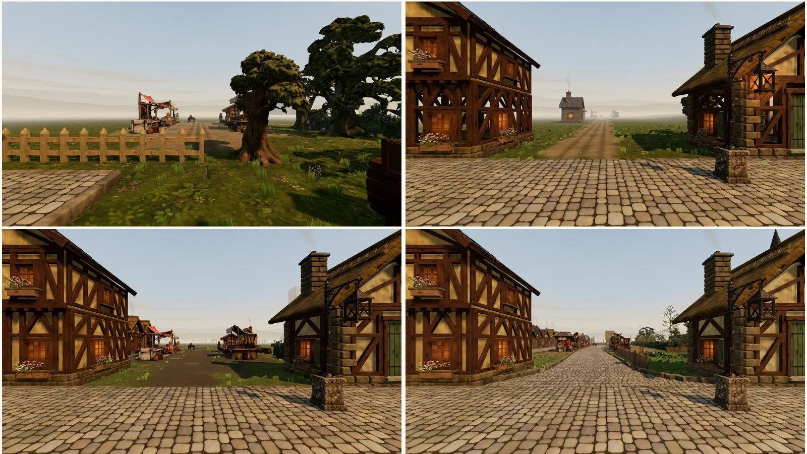 Four views east from the square, one per layout