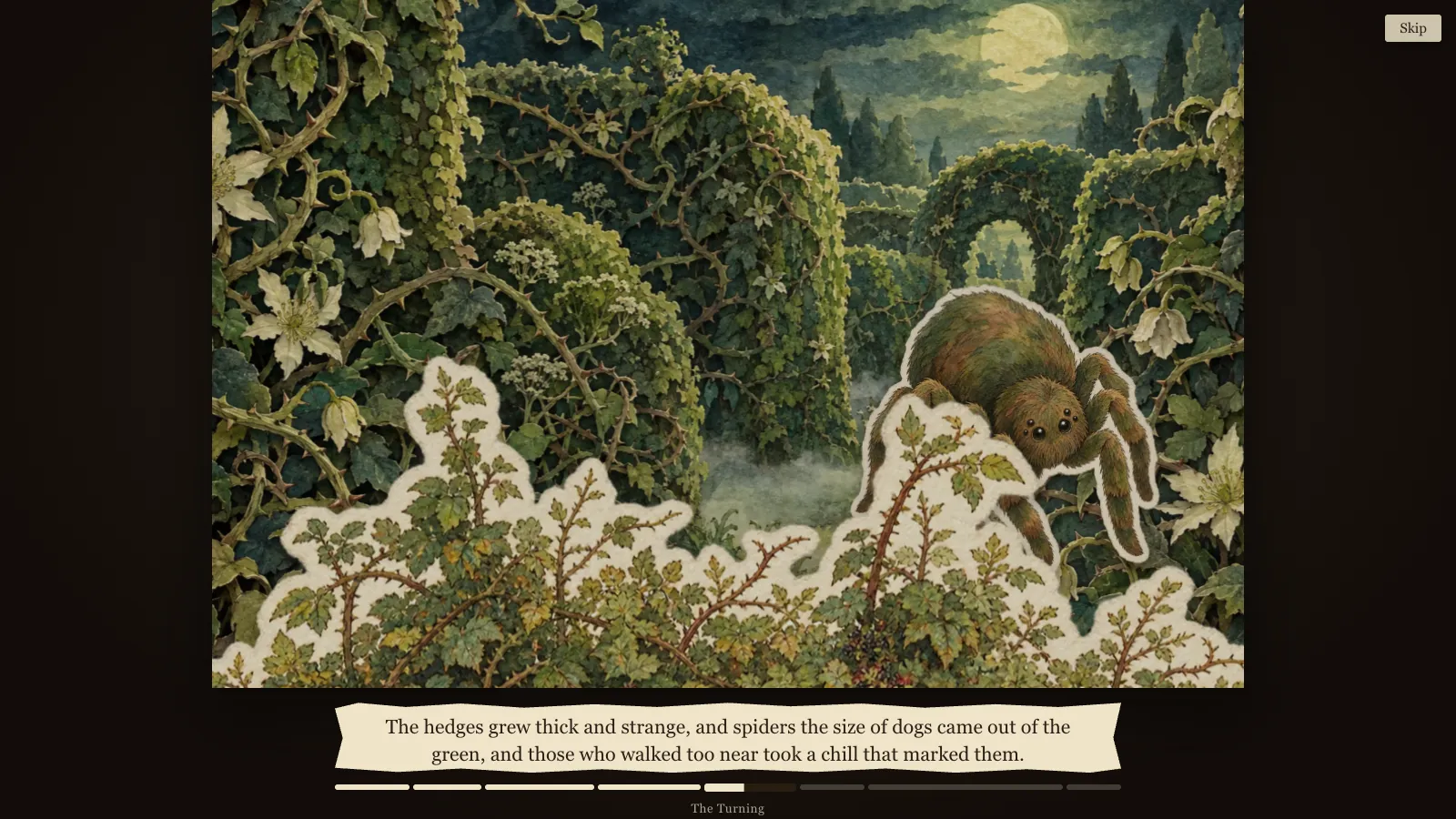 The Turning page: overgrown hedges and a storybook spider