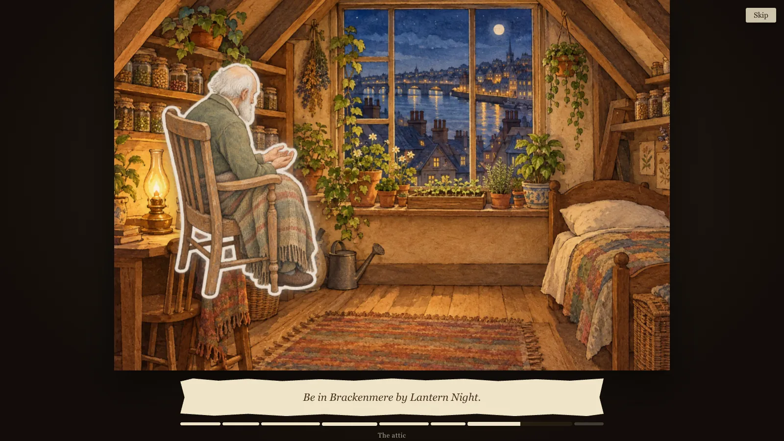 The attic page: Grandfer Fen in his chair among the plants