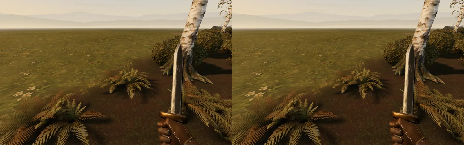 The same ferns rendered before and after batching, side by side