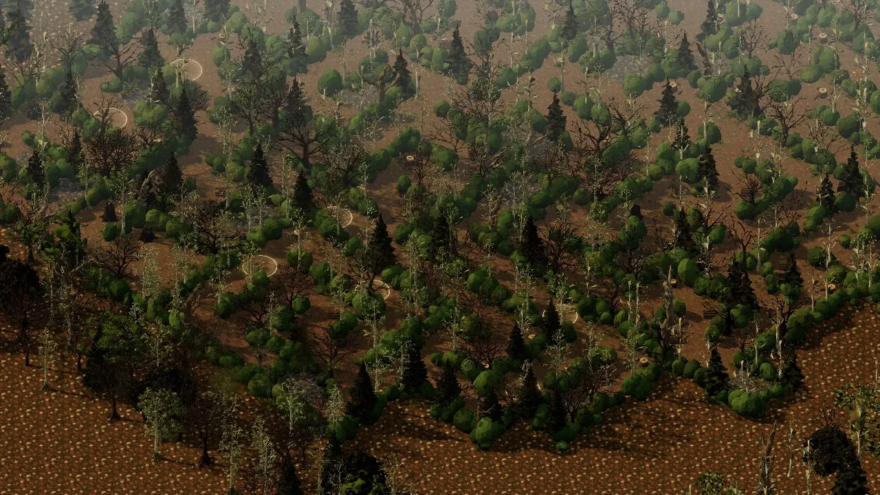 The first Charwood from above, its rides running in straight rows