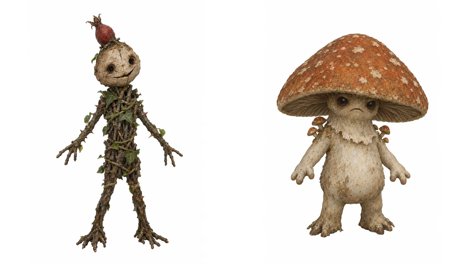 Concept pictures of the Thornling and the Puffcap