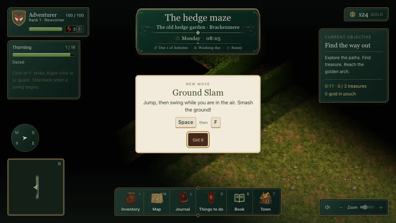 A Ground Slam teach card over the hedge maze
