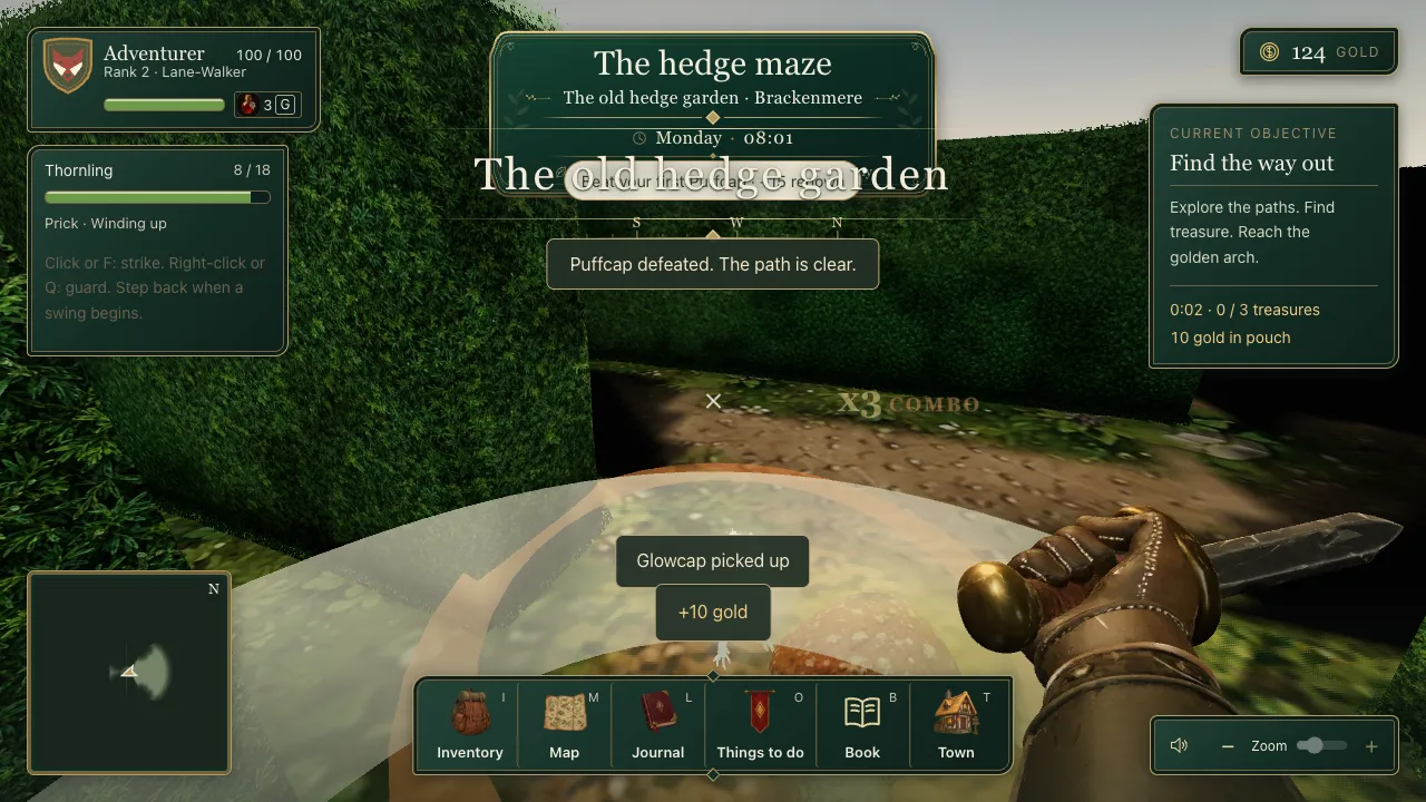 The combo, a pick-up and three notices crowding the middle of the screen
