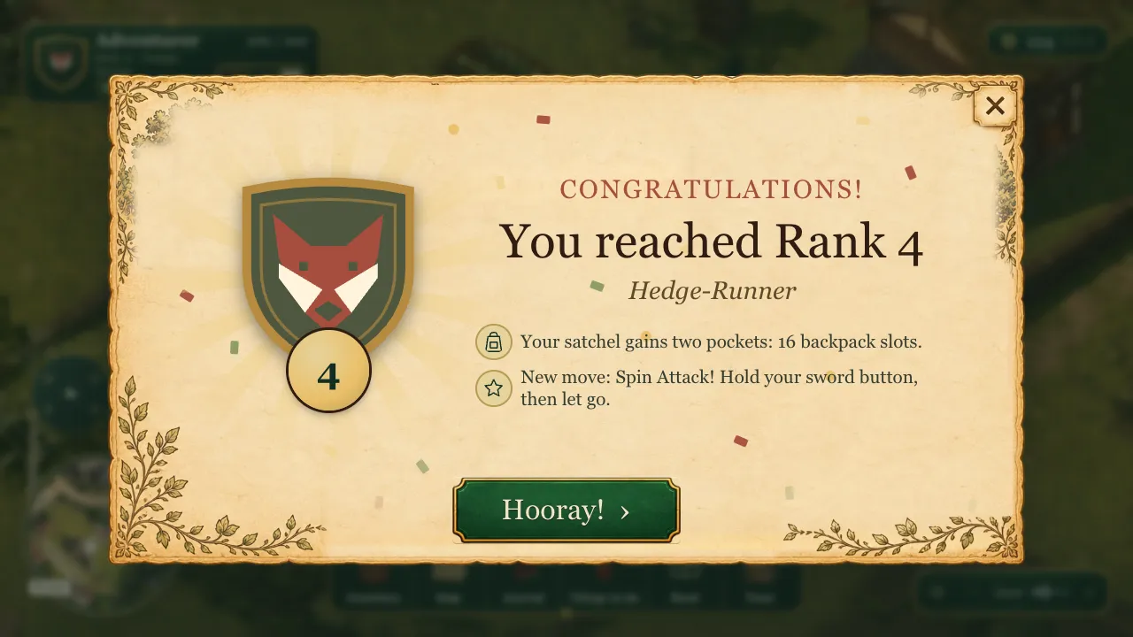The first Congratulations card for a jump to Rank 4, listing only two pockets and Spin Attack, with a flat coin for the number