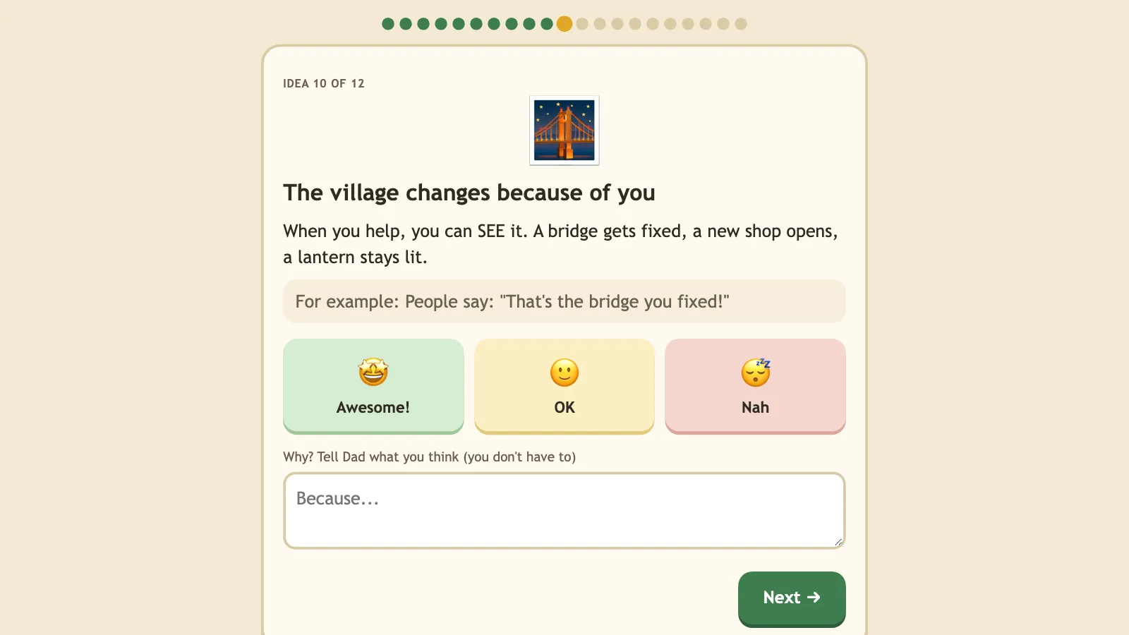 One idea card from the voting page