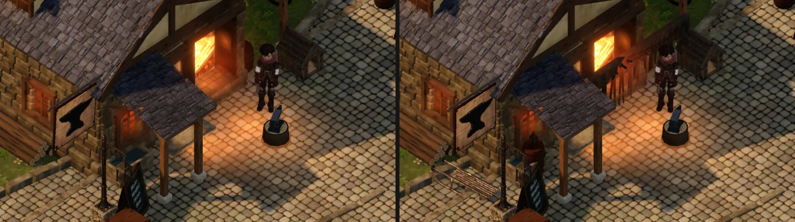 The forge before and after its quests