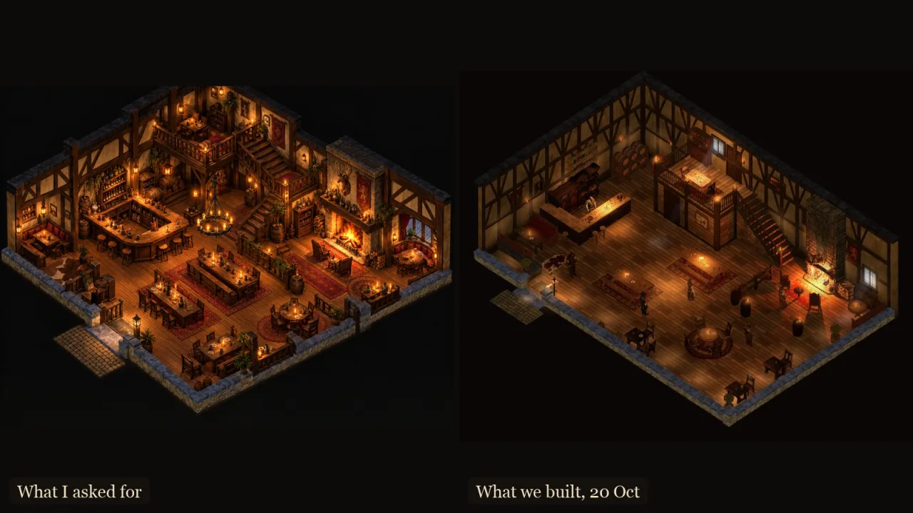My reference picture of the inn beside what we built on 20 October
